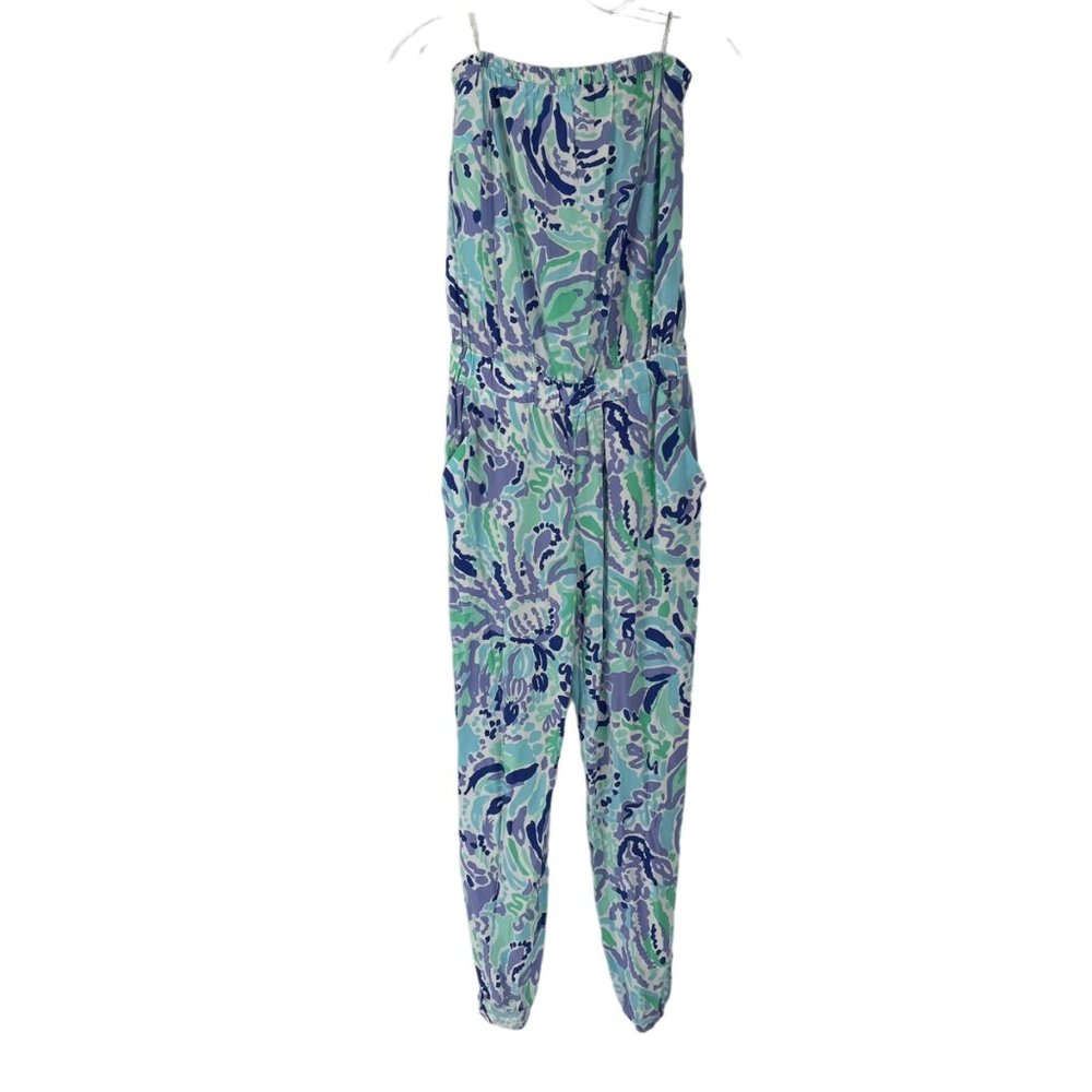 Lilly Pulitzer Emiko Strapless Jumpsuit Lillys Lilac Nice Ink Blue Purple XS